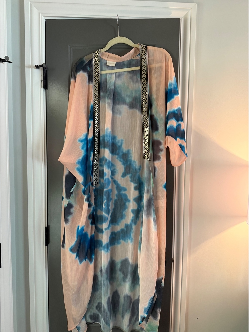 Suki So Women's Tie-Dye Long Robe with Decorative Trim
